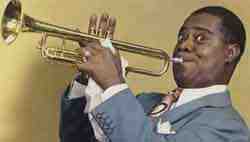 Louis Armstrong playing his trumpet