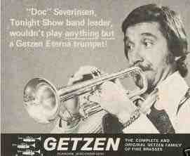 Getzen Eterna Severinsen Model Bb Trumpet with silver plating advertisement circa early to mid 1970's.